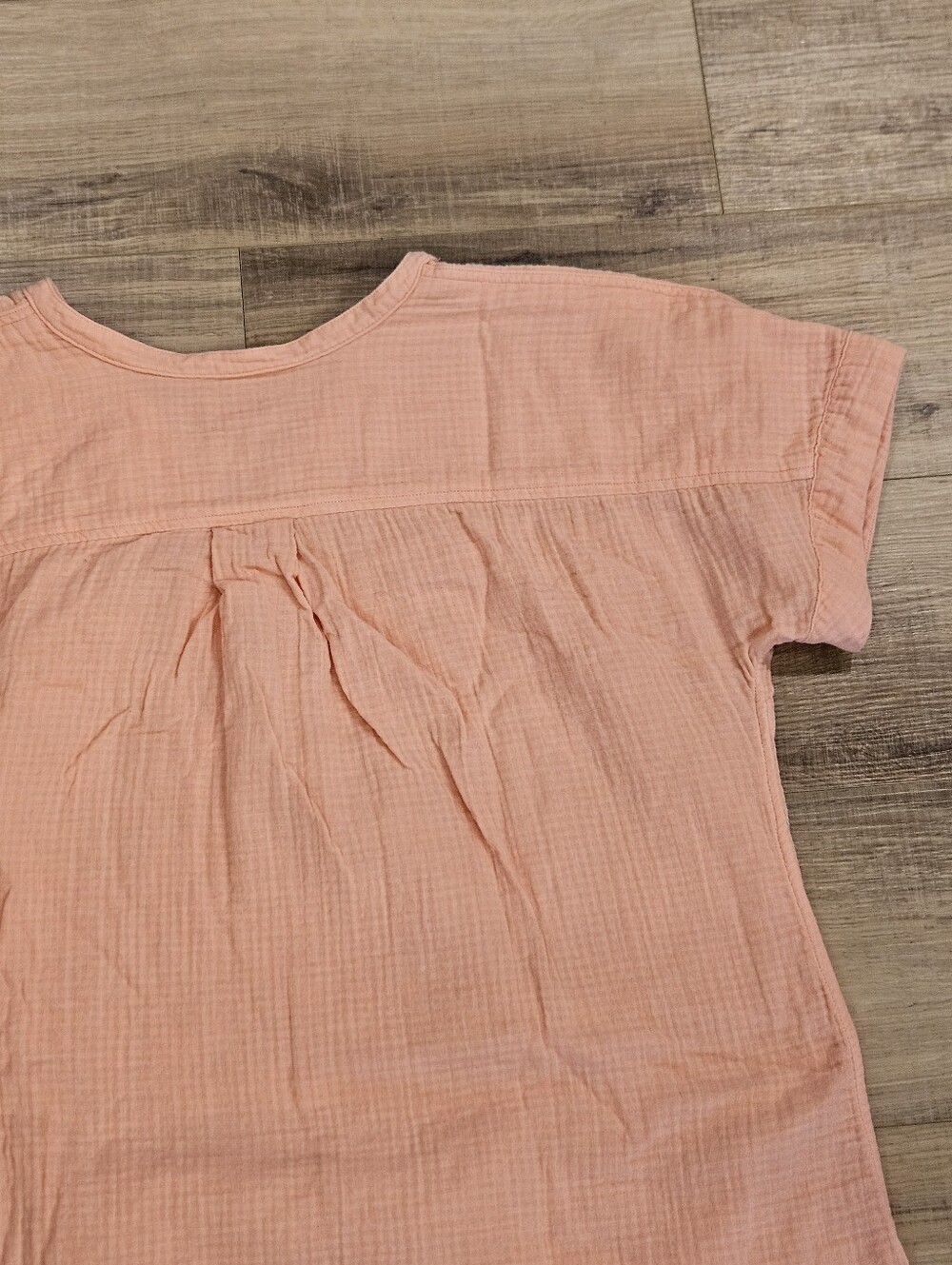 L.L.Bean Women's Large Gauze Cotton Tunic Top Peach Pink Short Sleeve - Picture 6 of 10